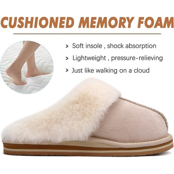 ⚡Women Apricot Suede Fluff Dual Memory Foam Arch Support Warm Scuff Slipper - Picture 4 of 7